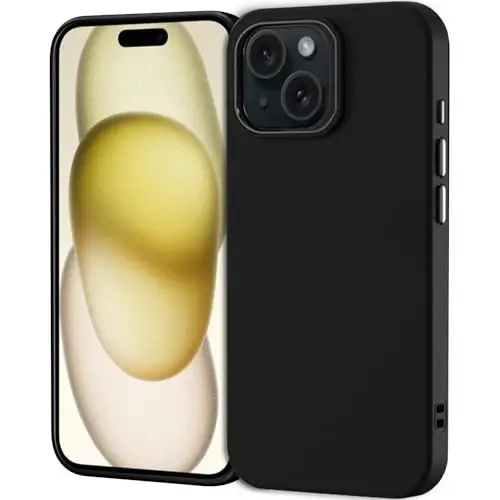 TENOC Phone Case Compatible with iPhone 15, Black Case Anti-Fingerprint Protective Bumper Matte Cover for 6.1 Inch - 1