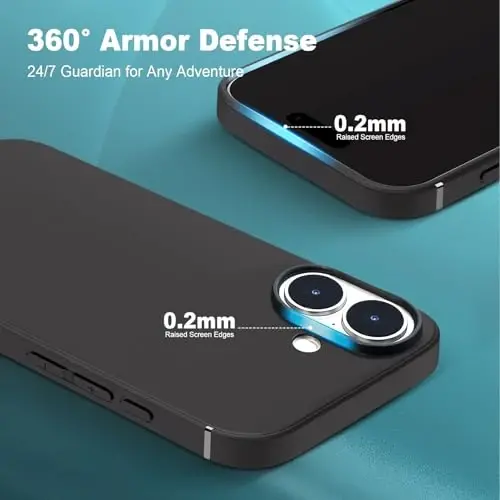 TENOC Phone Case Compatible with iPhone 16, Black Case Anti-Fingerprint Protective Bumper Matte Cover for 6.1 Inch - 5