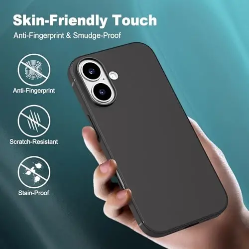 TENOC Phone Case Compatible with iPhone 16, Black Case Anti-Fingerprint Protective Bumper Matte Cover for 6.1 Inch - 4