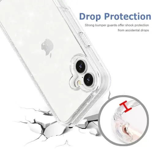 TENOC iPhone 16 Plus bilan mos keladigan telefon g‘ilofi, yaltiroq g‘ilof, tiniq yorqin himoya bamperi, qizlar va ayollar uchun yoqimli g‘ilof - 3