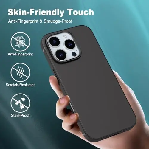 TENOC Phone Case Compatible with iPhone 16 Pro, Black Case Anti-Fingerprint Protective Bumper Matte Cover for 6.3 Inch - 4