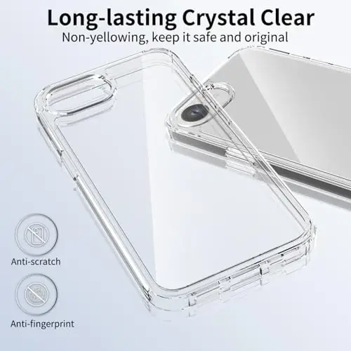 TENOC Phone Case Compatible with iPhone 16e, Clear Case Anti-Yellowing Protective Bumper Hard Back Cover for 6.1 Inch - 6