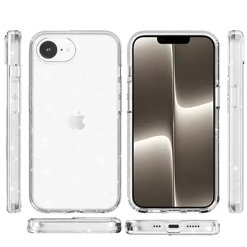 TENOC Phone Case Compatible with iPhone 16e & iPhone 17e, Glitter Case Clear Sparkling Protective Bumper Cute Cover for Girls Women - 3