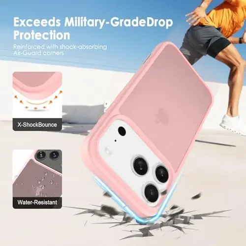 TENOC Phone Case Compatible with iPhone 17 Pro, Pink Case Translucent Protective Bumper Matte Hard Back Cover for 6.3 Inch - 3