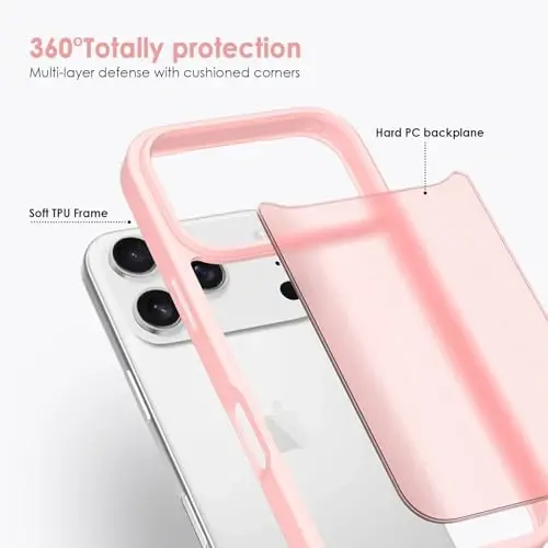 TENOC Phone Case Compatible with iPhone 17 Pro, Pink Case Translucent Protective Bumper Matte Hard Back Cover for 6.3 Inch - 5