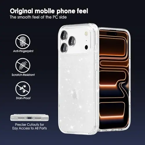 TENOC Phone Case Compatible with iPhone 17 Pro, Glitter Case Clear Sparkling Protective Bumper Cute Cover for Girls Women - 5