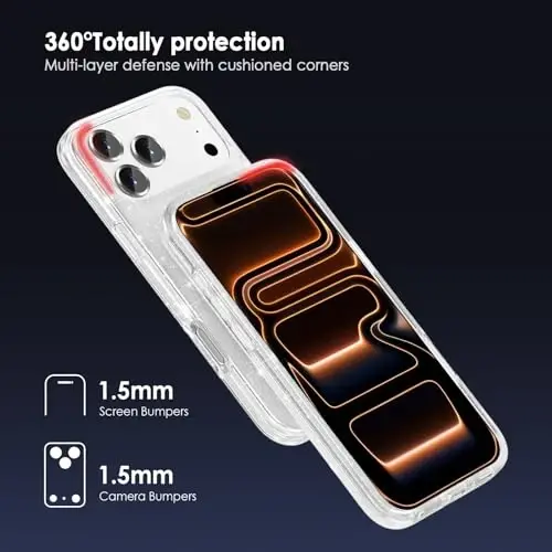 TENOC iPhone 17 Pro Max bilan mos keladigan telefon g'ilofi, Yaltiroq g'ilof Shaffof yorqin himoya bamperi Qizlar Ayollar uchun yoqimli qopqoq - 3