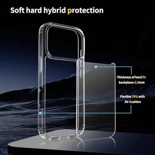 TENOC Phone Case Compatible with iPhone 17 Pro Max, Clear Case Anti-Yellowing Protective Bumper Hard Back Cover for 6.9 Inch - 2