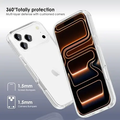 TENOC Phone Case Compatible with iPhone 17 Pro Max, Clear Case Anti-Yellowing Protective Bumper Hard Back Cover for 6.9 Inch - 4