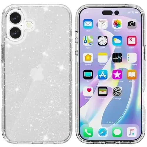 TENOC Phone Case Compatible with iPhone 16 Plus, Glitter Case Clear Sparkling Protective Bumper Cute Cover for Girls Women - 1