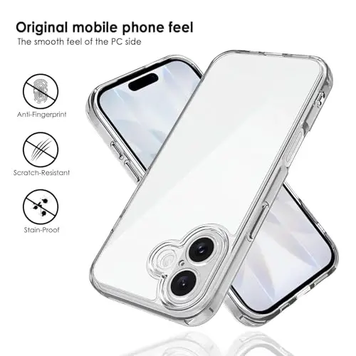TENOC Phone Case Compatible with iPhone 17, Clear Case Anti-Yellowing Protective Bumper Hard Back Cover for 6.3 Inch - 6