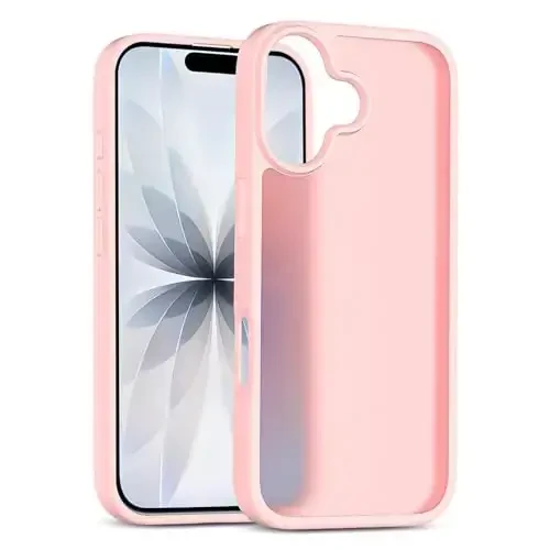 TENOC Phone Case Compatible with iPhone 17, Pink Case Translucent Protective Bumper Matte Hard Back Cover for 6.3 Inch - 1
