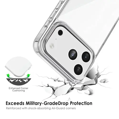 TENOC Phone Case Compatible with iPhone 17 Pro, Clear Case Anti-Yellowing Protective Bumper Hard Back Cover for 6.3 Inch - 5