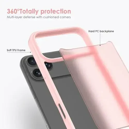 TENOC Phone Case Compatible with iPhone 17 Pro Max, Pink Case Translucent Protective Bumper Matte Hard Back Cover for 6.9 Inch - 5