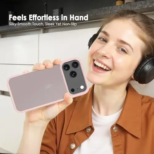 TENOC Phone Case Compatible with iPhone 17 Pro Max, Pink Case Translucent Protective Bumper Matte Hard Back Cover for 6.9 Inch - 6