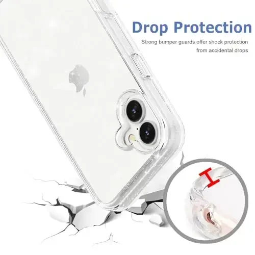 TENOC Phone Case iPhone 16 bilan mos keladi, Yaltiroq G'ilof Shaffof Yorqin Himoya Bumper Qizlar Ayollar uchun yoqimli qopqoq - 3