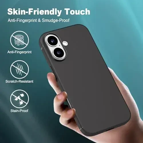 TENOC Phone Case iPhone 16 Plus bilan mos keladi, Qora Chehol Barmoq izlariga qarshi Himoya Bumperi Matte Qopqoq 6.7 dyuym - 4