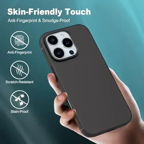 TENOC Phone Case iPhone 16 Pro bilan mos keladi, Qora Chehol Barmoq izlariga qarshi himoya tamponli mat qopqoq 6,3 dyuym uchun - 4