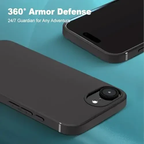 TENOC Phone Case iPhone 16e bilan mos keladi, qora g'ilof barmoq izlariga qarshi himoya tamponli mat qoplamasi 6,1 dyuym uchun - 5