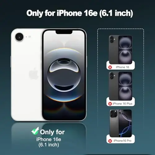 TENOC Phone Case iPhone 16e bilan mos keladi, qora g'ilof barmoq izlariga qarshi himoya tamponli mat qoplamasi 6,1 dyuym uchun - 2