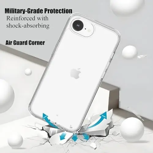 TENOC Phone Case iPhone 16e bilan mos keladi, Shaffof G'ilof Sariqlikka qarshi himoya tamponli qattiq orqa qopqoq 6,1 dyuym uchun - 4