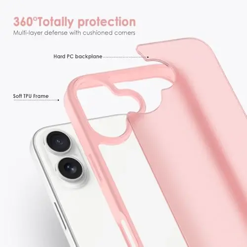 TENOC Phone Case iPhone 17 bilan mos keladi, pushti rangli g'ilof Shaffof himoya bumperi Matte qattiq orqa qopqoq 6,3 dyuym uchun - 5