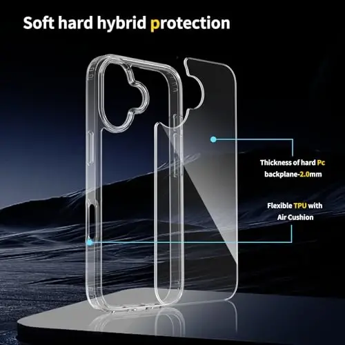 TENOC Phone Case iPhone 17 bilan mos keladi, tiniq g'ilof sarg'ayishga qarshi himoya bamperi 6,3 dyuym uchun qattiq orqa qopqoq - 2