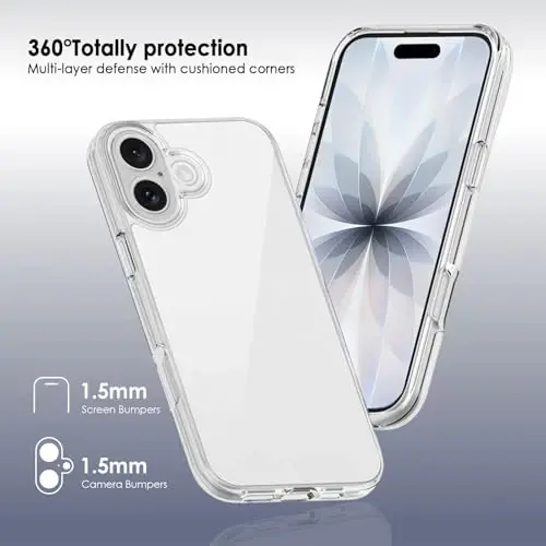 TENOC Phone Case iPhone 17 bilan mos keladi, tiniq g'ilof sarg'ayishga qarshi himoya bamperi 6,3 dyuym uchun qattiq orqa qopqoq - 4