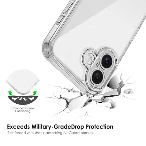 TENOC Phone Case iPhone 17 bilan mos keladi, tiniq g'ilof sarg'ayishga qarshi himoya bamperi 6,3 dyuym uchun qattiq orqa qopqoq - 5
