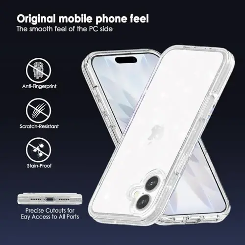 TENOC Phone Case iPhone 17 bilan mos keladi, Yaltiroq G'ilof Shaffof Yorqin Himoya Bumper Qizlar Ayollar uchun Chiroyli Qopqoq - 5
