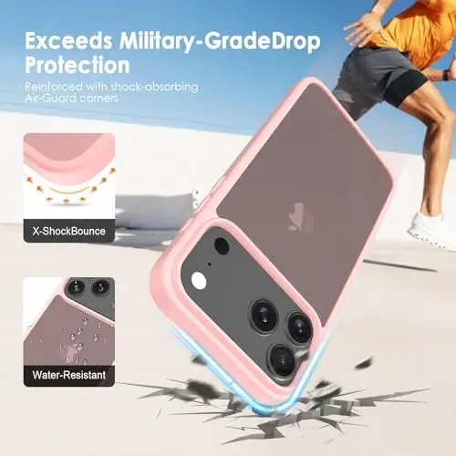 TENOC Phone Case iPhone 17 Pro Max bilan mos keladi, pushti g'ilof Shaffof himoya bamperi Mat qattiq orqa qopqoq 6,9 dyuym uchun - 3