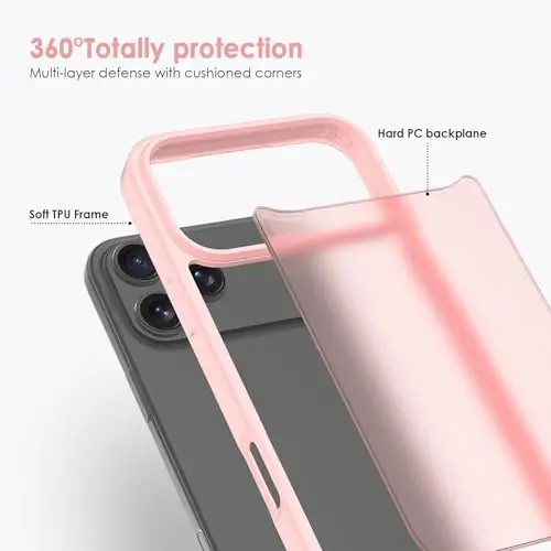 TENOC Phone Case iPhone 17 Pro Max bilan mos keladi, pushti g'ilof Shaffof himoya bamperi Mat qattiq orqa qopqoq 6,9 dyuym uchun - 5