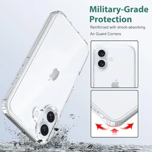 TENOC Telefon G'ilofi iPhone 16 bilan mos keladi, tiniq g'ilof sariqlikka qarshi himoya bamperi 6,1 dyuym uchun qattiq orqa qopqoq - 4