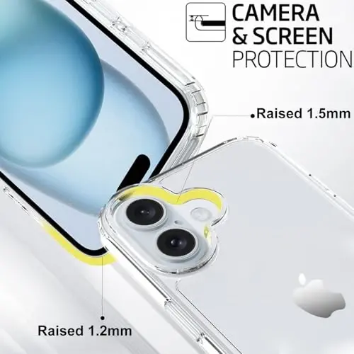 TENOC Telefon G'ilofi iPhone 16 bilan mos keladi, tiniq g'ilof sariqlikka qarshi himoya bamperi 6,1 dyuym uchun qattiq orqa qopqoq - 5