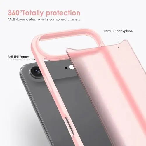 TENOC Phone Case Compatible with iPhone Air, Pink Case Translucent Protective Bumper Matte Hard Back Cover for 6.5 Inch - 5