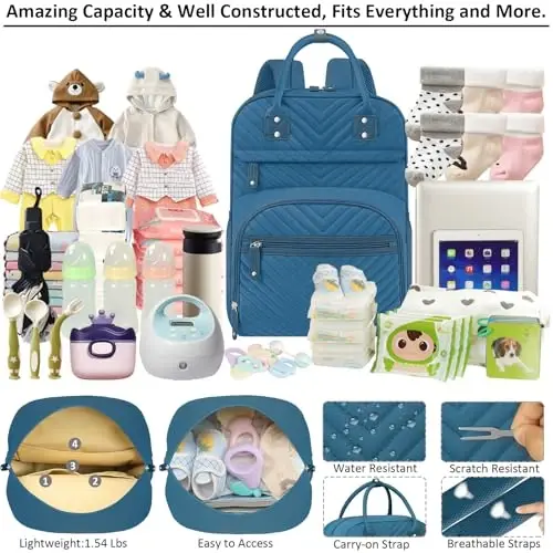 Tenot Baby Diaper Bag Backpack Tote for Women Large Capacity with Insulated Pockets Multifunctional Waterproof Diaper Bags For Baby Girl Boy Mama Maternity Travel Bag Peacock Blue - 3