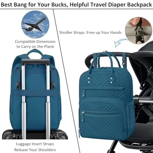Tenot Baby Diaper Bag Backpack Tote for Women Large Capacity with Insulated Pockets Multifunctional Waterproof Diaper Bags For Baby Girl Boy Mama Maternity Travel Bag Peacock Blue - 4