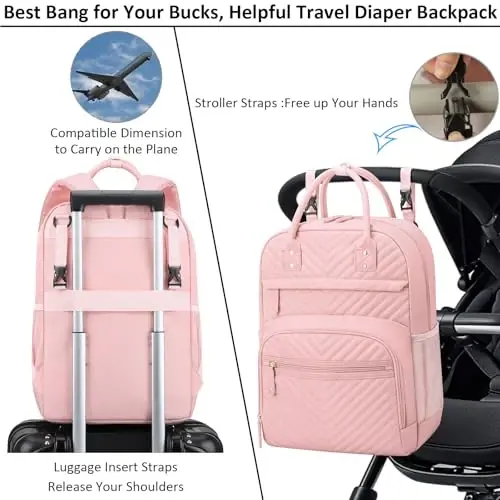 Tenot Diaper Bag Backpack Tote for Women Large Capacity, Baby Bag with Insulated Pockets Multifunctional Diaper Bags For Baby Girl Boy Waterproof Baby Bags For Boys Girls Maternity Bag Baby Pink - 4