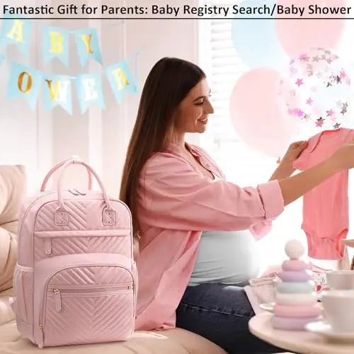 Tenot Diaper Bag Backpack Tote for Women Large Capacity, Baby Bag with Insulated Pockets Multifunctional Diaper Bags For Baby Girl Boy Waterproof Baby Bags For Boys Girls Maternity Bag Baby Pink - 5
