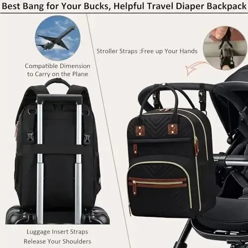 Tenot Diaper Bag Backpack for Women with Changing Pad, Baby Bag with Insulated Pockets Multifunctional Diaper Bags For Baby Girl Boy Waterproof Baby Bags For Boys Girls Maternity Bag Black - 4