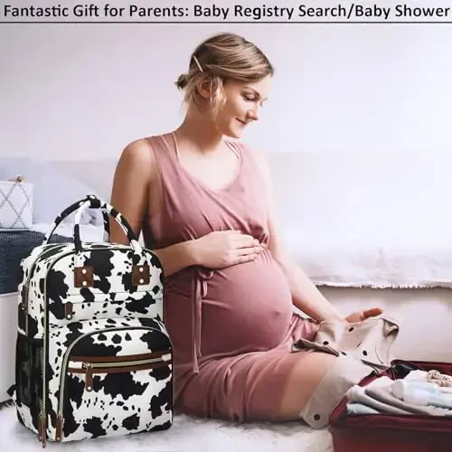 Tenot Diaper Bag Backpack for Women with Changing Pad, Baby Bag with Insulated Pockets Multifunctional Diaper Bags For Baby Girl Boy Waterproof Baby Bags For Boys Girls Maternity Bag Cow Print - 5
