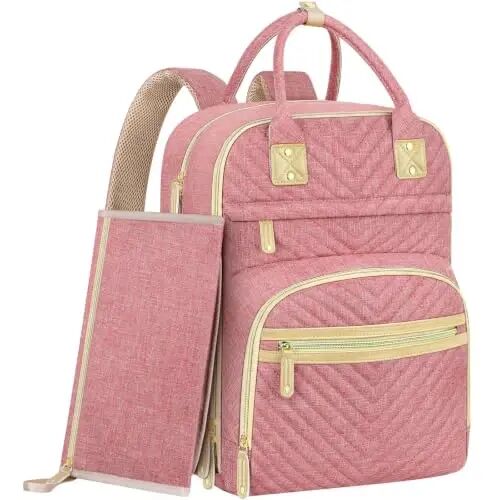 Tenot Diaper Bag Backpack for Women with Changing Pad Bag Pink | Large Capacity, Multifunctional, Waterproof, Travel Baby Diaper Bags for Mom,Dad,Baby Girl Boy - TENOT