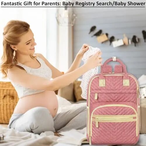 Tenot Diaper Bag Backpack for Women with Changing Pad Bag Pink | Large Capacity, Multifunctional, Waterproof, Travel Baby Diaper Bags for Mom,Dad,Baby Girl Boy - 5