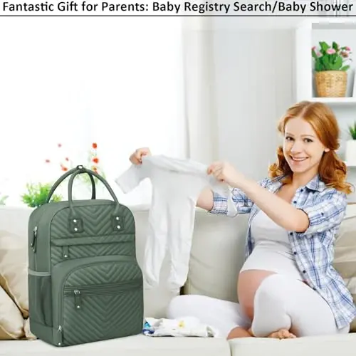 Tenot Diaper Bag Backpack for Women with Insulated Pockets Green | Large Capacity, Multifunctional, Waterproof, Travel Baby Diaper Bags for Mom,Dad,Baby Girl Boy - 5