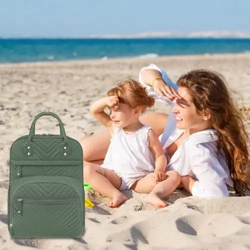 Tenot Diaper Bag Backpack for Women with Insulated Pockets Green | Large Capacity, Multifunctional, Waterproof, Travel Baby Diaper Bags for Mom,Dad,Baby Girl Boy - 6