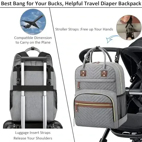 Tenot Diaper Bag Backpack Tote erkaklar uchun izolyatsiyalangan cho'ntaklar bilan chaqaloq o'g'il qizlar uchun yangi tug'ilgan unisex taktik katta hajmli, ko'p funktsiyali suv o'tkazmaydigan kulrang - 4