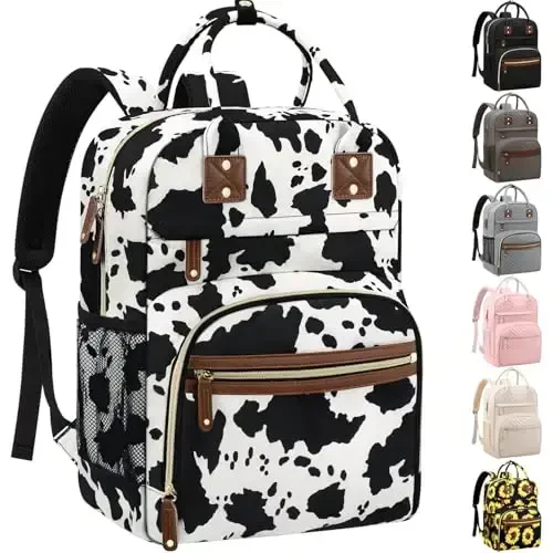Tenot Large Capacity Baby Diaper Bag Backpack with Insulated Pockets, Waterproof, Stylish Cow Print Design, Suitable for Boys and Girls - 1