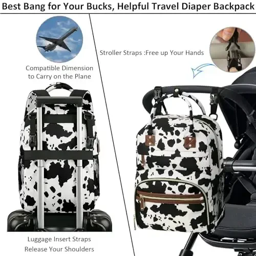Tenot Large Capacity Baby Diaper Bag Backpack with Insulated Pockets, Waterproof, Stylish Cow Print Design, Suitable for Boys and Girls - 4