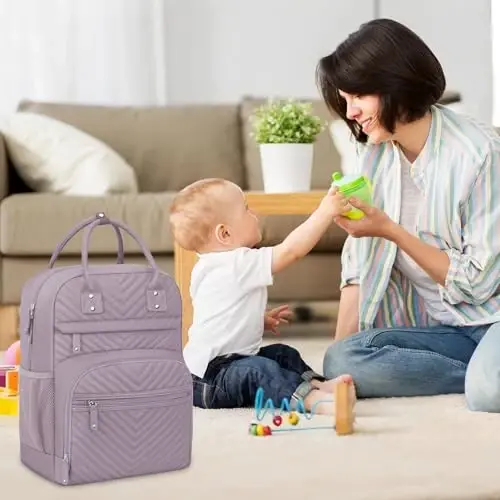 Tenot Kadınlar İçin Büyük Kapasiteli Bebek Bakım Sırt Çantası, Termal Cepli, Çok Fonksiyonlu, Su Geçirmez, Anne ve Seyahat Çantası, Mor 
