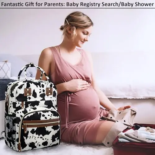 Tenot Large Capacity Baby Diaper Bag Backpack with Insulated Pockets, Waterproof, Stylish Cow Print Design, Suitable for Boys and Girls - 5
